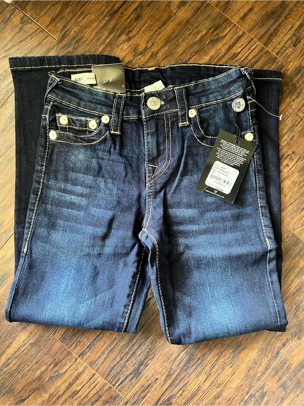 True Religion Boys Ricky Relaxed Straight Jeans Size 7 Dark Wash